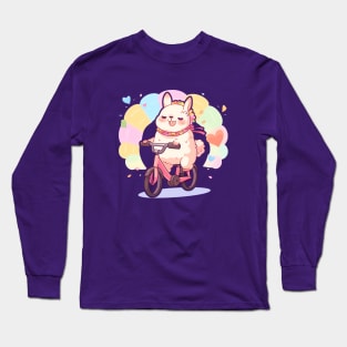 Rainbow Ride: Kawaii Llama Pedals with Joy Long Sleeve T-Shirt